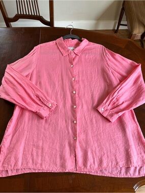 J. Jill Love Linen Essential Shirt Pink 100% Linen Lagenlook Blouse Sz 2x